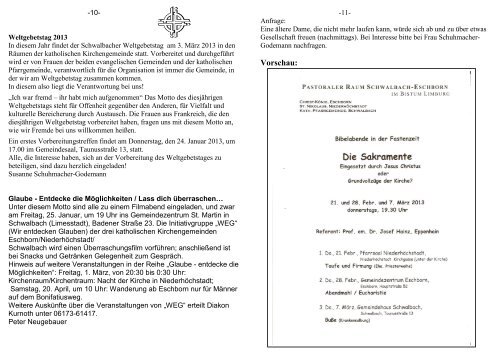 gottesdienste - Katholische Pfarrgemeinde Schwalbach am Taunus