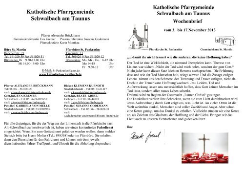 Wochenbrief - Katholische Pfarrgemeinde Schwalbach am Taunus