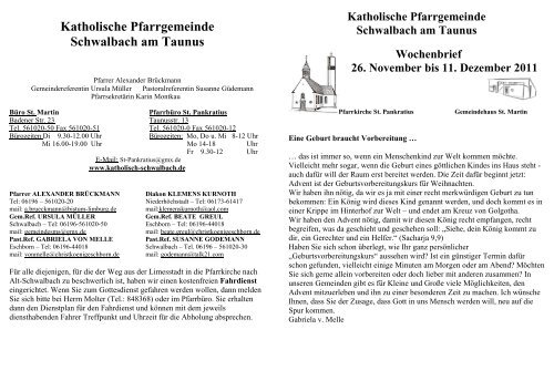 gottesdienste - Katholische Pfarrgemeinde Schwalbach am Taunus