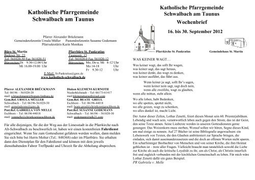 gottesdienste - Katholische Pfarrgemeinde Schwalbach am Taunus