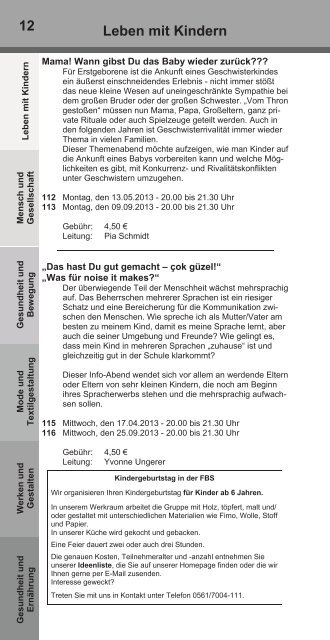 Jahresprogramm 2013 der FamilienbildungsstÃ¤tte Kassel