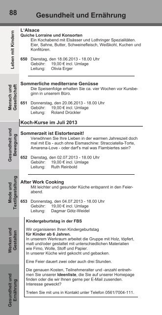 Jahresprogramm 2013 der FamilienbildungsstÃ¤tte Kassel