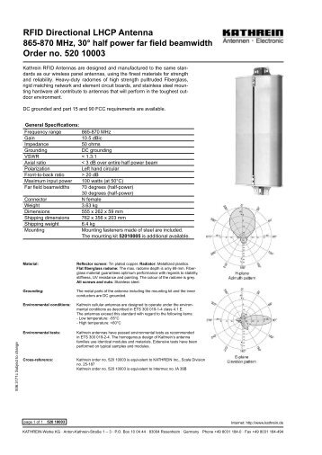 9363171c, RFID UHF Richtantenne 865-870 MHz, 30 ... - kathrein rfid