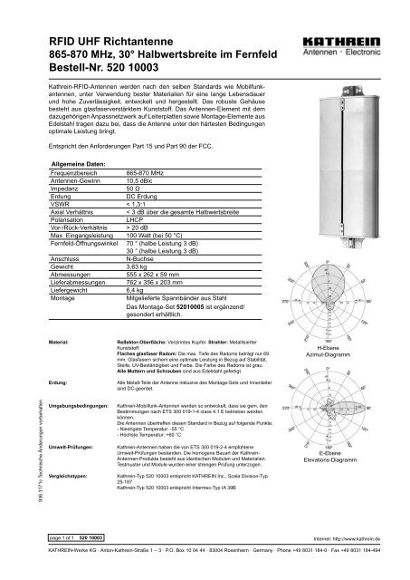 9363171c, RFID UHF Richtantenne 865-870 MHz, 30 ... - kathrein rfid