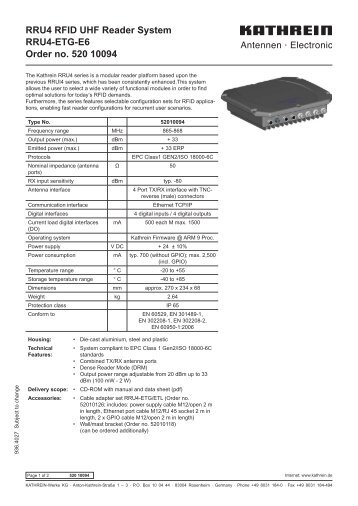 9364027, RRU4 RFID UHF Reader System 52010094 ... - Logismarket