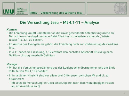 MtEv – Vorbereitung des Wirkens Jesu