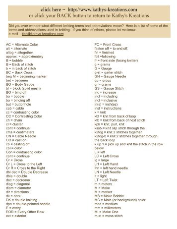knitting terms - Kathy's Kreations