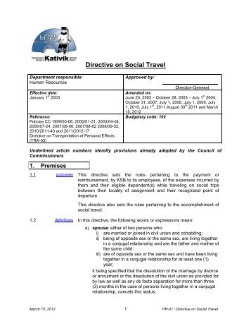 Directive on Social Travel - Kativik School Board