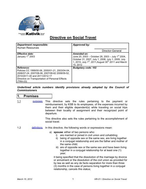 Directive on Social Travel - Kativik School Board