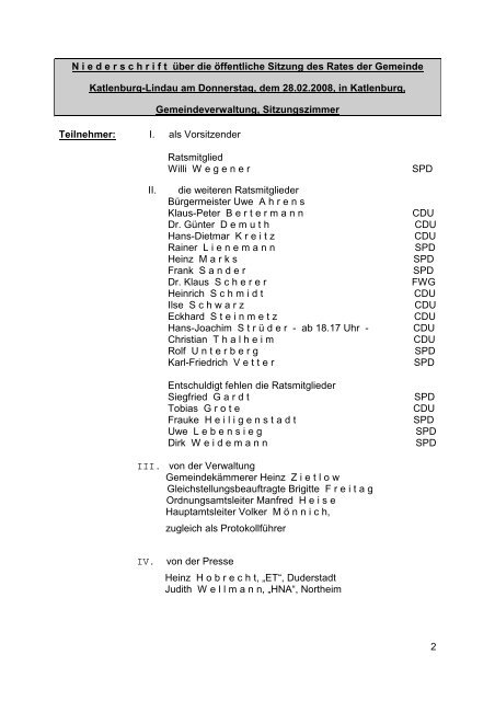 Niederschrift der Sitzung vom 28.02.2008 - Katlenburg-Lindau