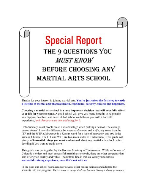 The Report Here Korean Academy Of Taekwondo Online
