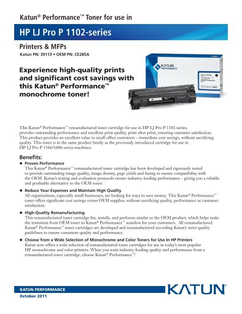 Katun® Performance™ Toner for use in HP LJ Pro P 1102-series ...