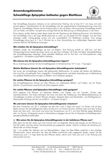Schwebfliege Episyrphus balteatus gegen ... - Katz Biotech AG