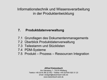 7. Produktdatenverwaltung - von Alfred Katzenbach