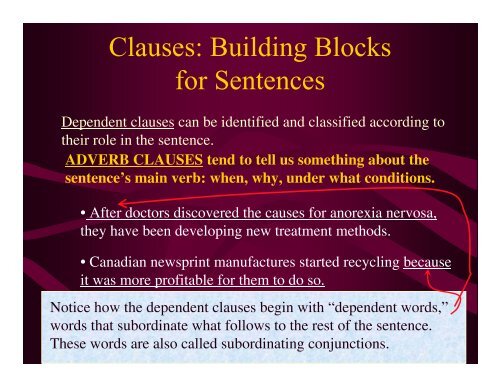 Adverb Clauses: dependent clauses that function as adverbs