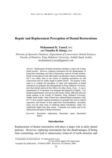 Repair and Replacement Perception of Dental Restorations