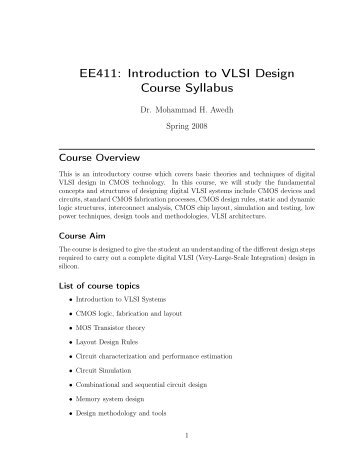 EE411: Introduction to VLSI Design Course Syllabus