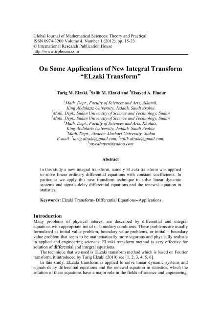 On Some Applications of New Integral Transform âELzaki Transformâ