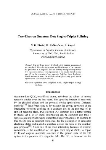 Two-Electron Quantum Dot: Singlet-Triplet Splitting