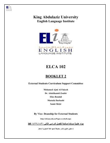 King Abdulaziz University English Language Institute ELCA 102 ...