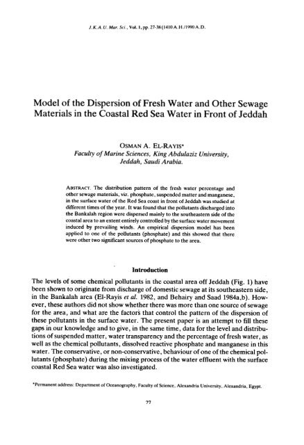 Model of the Dispersion of Fresh Water and Other Sewage Materials ...