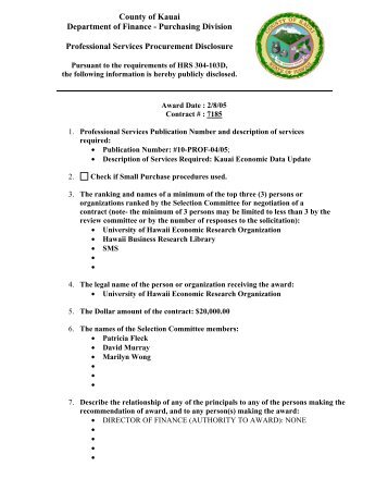 Professional Services Procurement Disclosure-2/8/05 - Kauai County