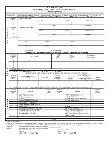 Kalepa Village Rental Application - County of Kauai