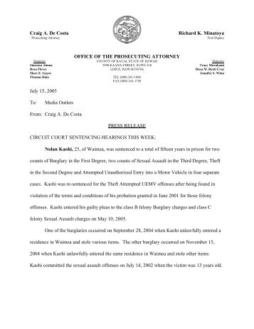 Press Release-July 15-Sentencing.pdf - County of Kauai