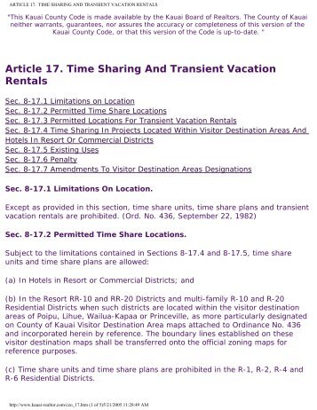 article 17. time sharing and transient vacation rentals - County of Kauai