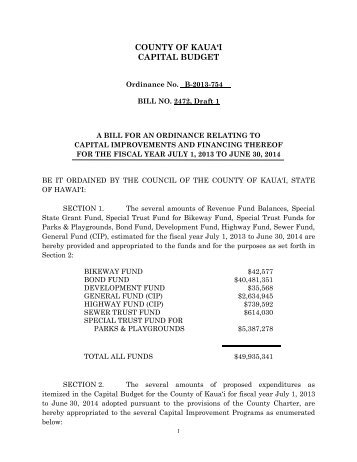 (CIP) Budget - County of Kauai