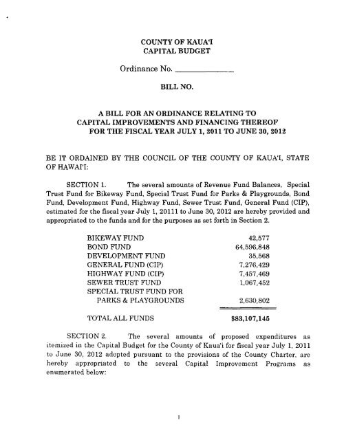 FY12 Capital Improvements Budget - Kauai County