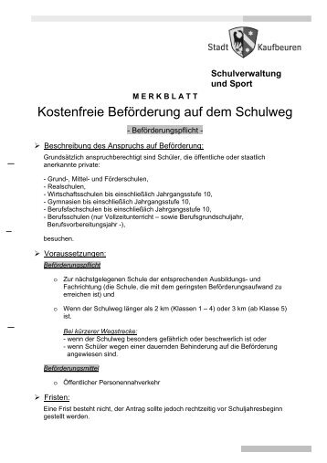 Schulweg BefÃ¶rderungspflicht - Stadt Kaufbeuren