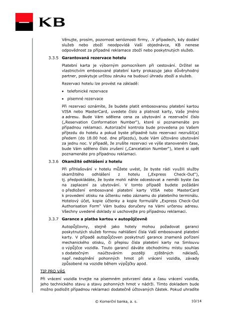 Informace pro držitele platebních karet (PDF soubor) - Komerční banka