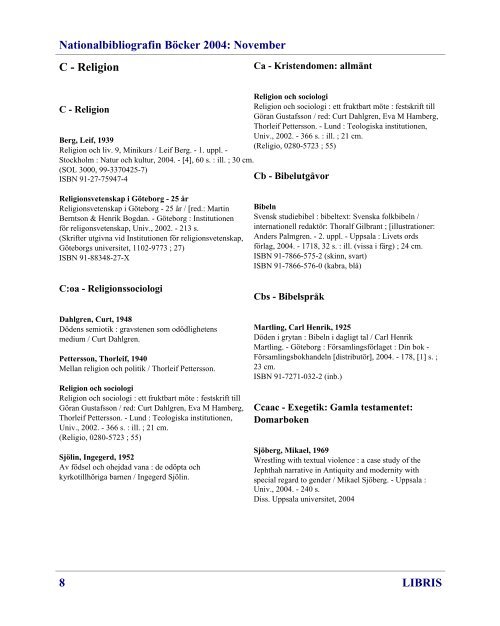 A - Bok- och biblioteksväsen Nationalbibliografin Böcker 2004 ...
