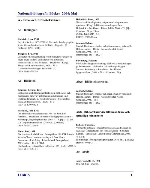 Nationalbibliografin Böcker 2004 - Kungliga biblioteket