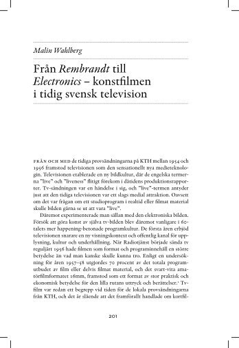 Från Rembrandt till Electronics – konstfilmen i tidig svensk television