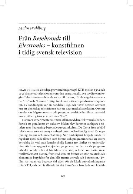 Från Rembrandt till Electronics – konstfilmen i tidig svensk television