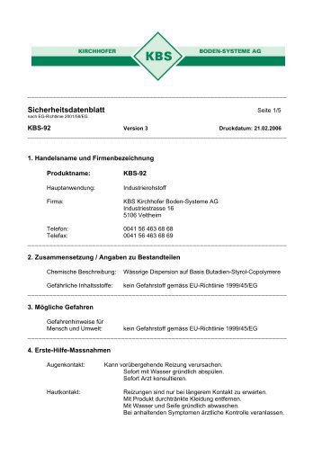 KBS-92 Sicherheits-Datenblatt