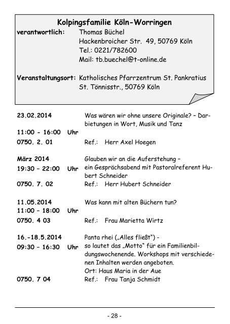 Programm 1. Halbjahr 2014 - Kolping-Bildungswerk ...