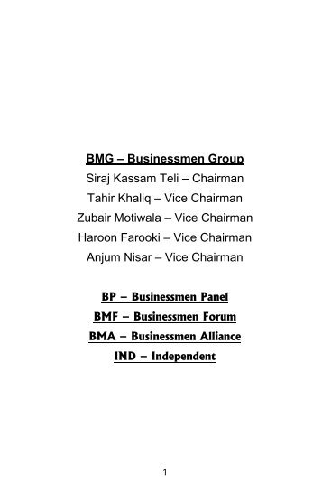 BMG â Businessmen Group Siraj Kassam Teli â Chairman Tahir ...