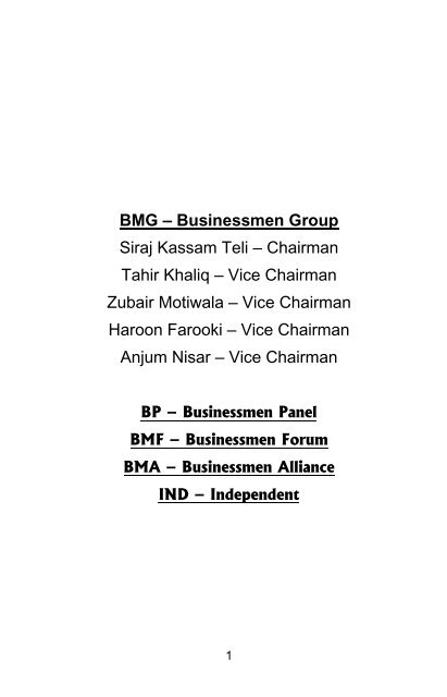 BMG â Businessmen Group Siraj Kassam Teli â Chairman Tahir ...