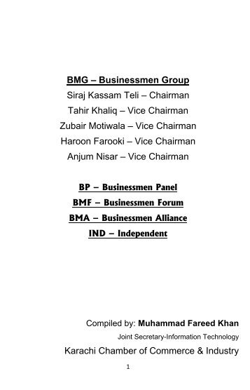 BMG - Karachi Chamber Of Commerce and Industry