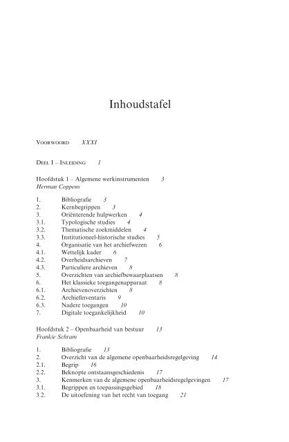 Inhoudstafel - Koninklijke Commissie voor Geschiedenis