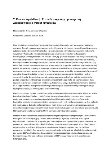 7. Proces krystalizacji. Roztwór nasycony i przesycony ...