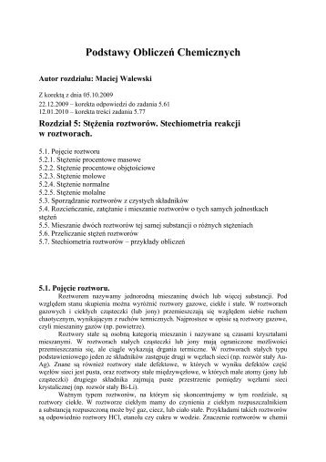 Stężenia roztworów. Stechiometria reakcji w roztworach