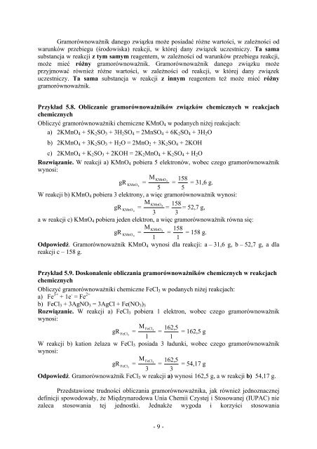 Stężenia roztworów. Stechiometria reakcji w roztworach