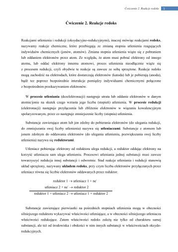 Ćwiczenie 2. Reakcje redoks - Katedra Chemii Nieorganicznej