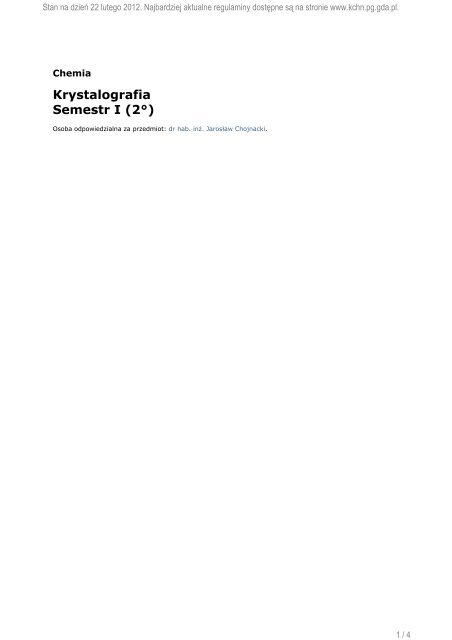 Krystalografia Semestr I (2°)
