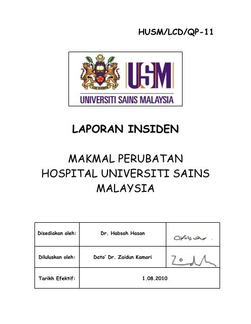 husm/lcd/qp-11 laporan insiden - USM Kampus Kesihatan