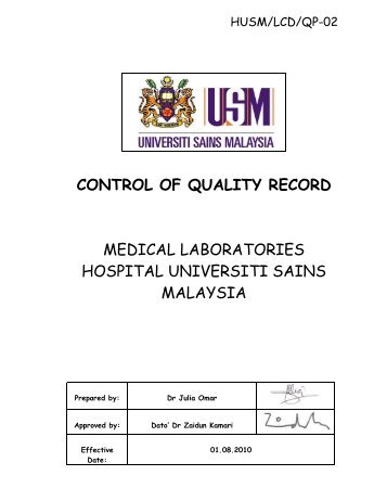 control of quality record - Kampus Kesihatan - USM